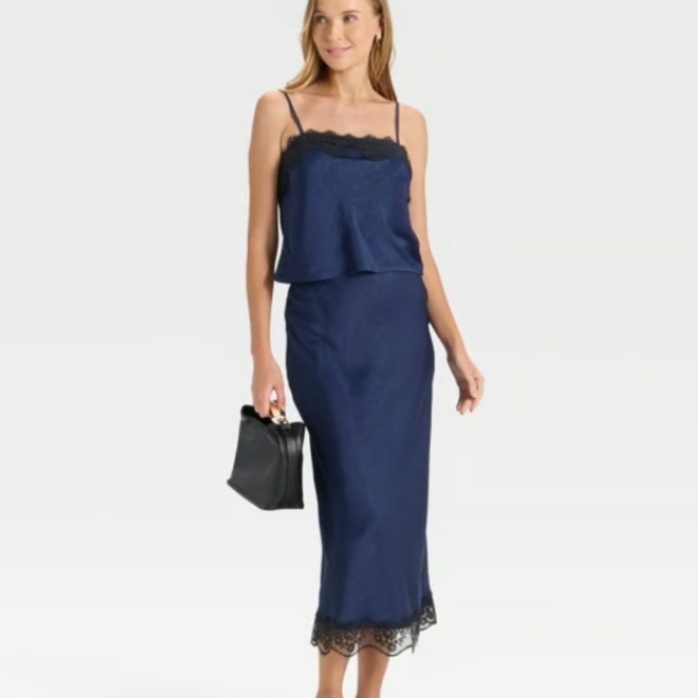 A New Day Lace Trim Midi‎ Skirt